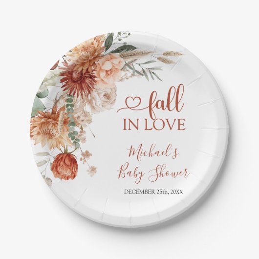 エレガントな田舎風の野の花 Fall in Love ベビーシャワー ペーパープレート (正面)