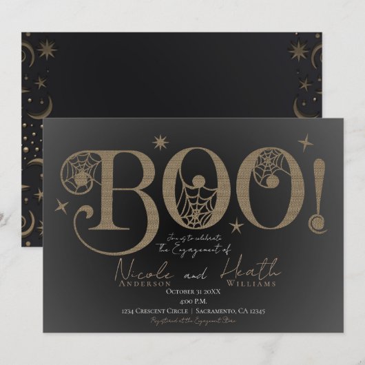 エレガントな田舎風のBOO 魔法のハロウィンエンゲージメント 招待状 (正面/裏面)