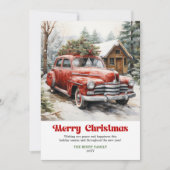 エレガントな田舎風クリスマスシーンの赤い車のグリーティングカード シーズンカード (正面)