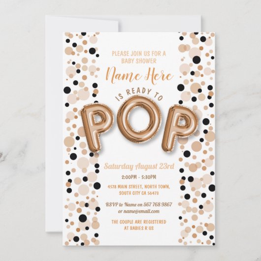 エレガントな男の子のベビーシャワーのばら色の金ゴールドをぽんと鳴らすために用意して下さい 招待状 (正面)