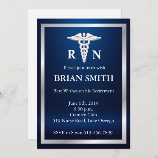 エレガントな男性のナースの退職のパーティの招待状 招待状 (正面/裏面)