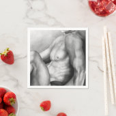 エレガントな男性ヌードチャコールドローイング - 肌の美しいタッチの男性アート スタンダードカクテルナプキン (インサイチュ)