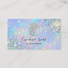 エレガントな疑似ホログラフィック レインボー グリッター カップケーキ 名刺