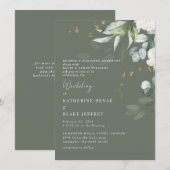 エレガントな白いアジサイ 豊かなセージのウェディング 招待状 (正面/裏面)