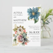 エレガントな白いコーラルブルーピンクミントグリーンの花のウェディング 招待状 (スタンド正面)