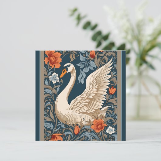 エレガントな白いスワン ウィリアム・モリス風花柄 (スタンド正面)