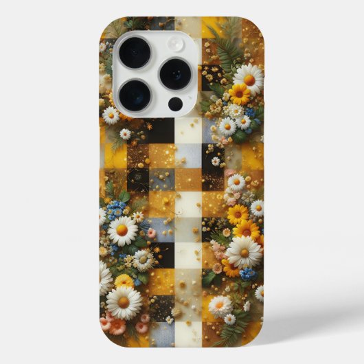 エレガントな白いデイジーと黄色のギンガム柄のスマホケース Case-Mate iPhoneケース (裏面)