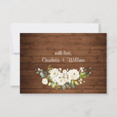 エレガントな白いバラとグリーンとレースのラスティックウェディング 出欠カード (裏面)