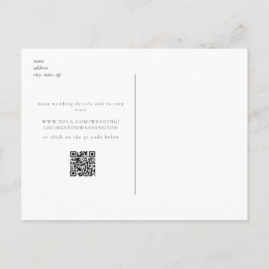 エレガントな白いバラとグリーン シンプルなSave the Date ポストカード (裏面)