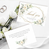 エレガントな白いバラとユーカリの結婚式のお礼 サンキューカード