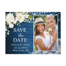 エレガントな白いバラとレースのラスティック・セーブ・ザ・デート