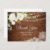 エレガントな白いバラとレースの木製サンクスカード ポストカード (正面/裏面)