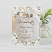 エレガントな白いバラのウェスタンラスティック キンセアニエラ招待状 招待状 (スタンド正面)