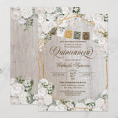 エレガントな白いバラのウェスタンラスティック キンセアニエラ招待状 招待状 (正面/裏面)