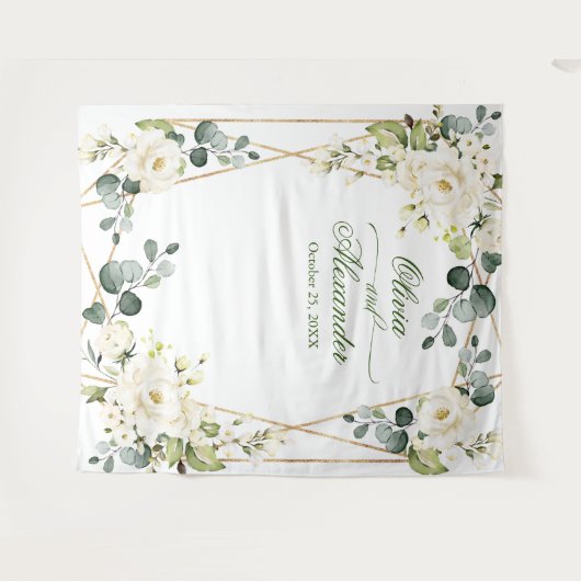 エレガントな白いバラのウェディング フォトブース バックドロップ タペストリー (正面(横))