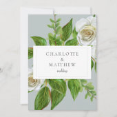 エレガントな白いバラのグリーン  ウェブサイト ウェディング 招待状 (正面)