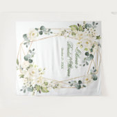 エレガントな白いバラのブライダルシャワーの写真用背景 タペストリー (正面(横))