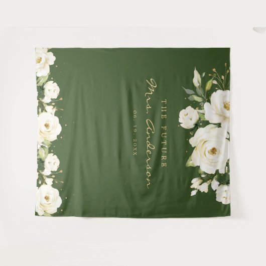 エレガントな白いバラのブライダルシャワーダークフォト タペストリー (正面(横))