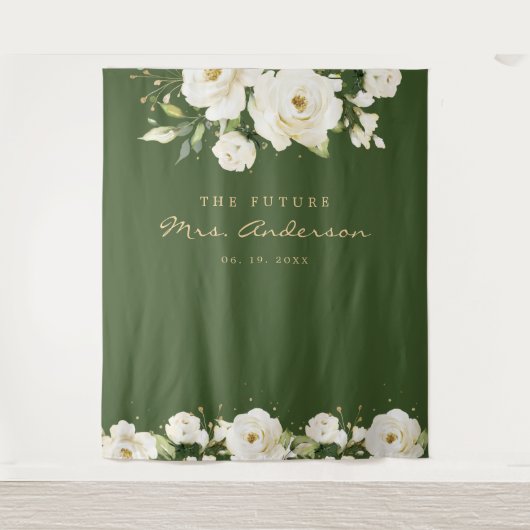 エレガントな白いバラのブライダルシャワーダークフォト タペストリー (正面)