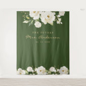 エレガントな白いバラのブライダルシャワー ダークフォト タペストリー (正面)