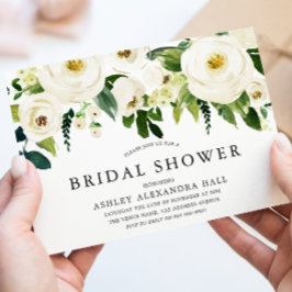 エレガントな白いバラのブライダルシャワー 招待状