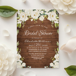 エレガントな白いバラのラスティックウッド ブライダルシャワー 招待状