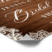 エレガントな白いバラのレースと素朴な木のウェディングシャワー ポスター (角)