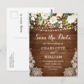 エレガントな白いバラのレースのウェディング・セーブ・ザ・デート ポストカード (正面/裏面)