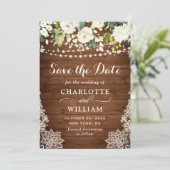 エレガントな白いバラのレースの木の素朴なウェディング セーブザデート (スタンド正面)