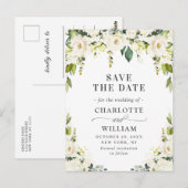 エレガントな白いバラのレース ウェディング セーブ・ザ・デート ポストカード (正面/裏面)