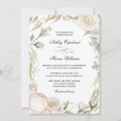 エレガントな白いバラの水彩ウェディング招待状 招待状 (正面)