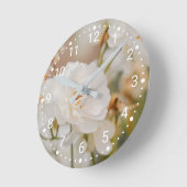エレガントな白いバラの花 植物自然写真 ラウンド壁時計 (傾斜)