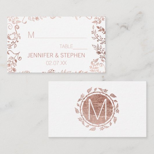 エレガントな白いバラの金ゴールドの花柄の座席表 プレイスカード (正面/裏面)