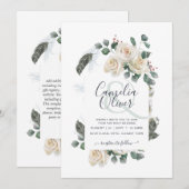 エレガントな白いバラアンパサンド フラワーアーチ ウェディング 招待状 (正面/裏面)