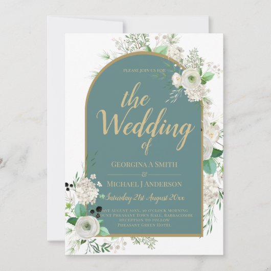 エレガントな白いバラ オールインワン結婚式招待状 出欠確認付 招待状 (正面)