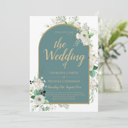 エレガントな白いバラ オールインワン結婚式招待状 出欠確認付 招待状 (スタンド正面)