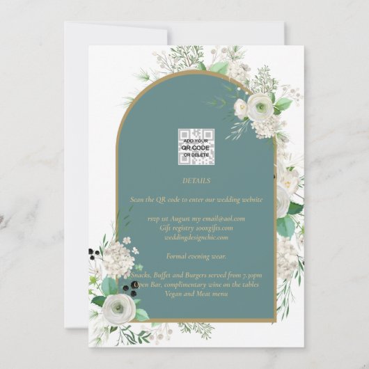 エレガントな白いバラ オールインワン結婚式招待状 出欠確認付 招待状 (裏面)