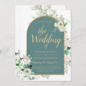 エレガントな白いバラ オールインワン結婚式招待状 出欠確認付 招待状 (正面/裏面)