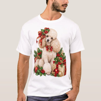 エレガントな白いプードルのクリスマスTシャツ Tシャツ