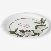 エレガントな白いマグノリアの花、ブライズシャワー ペーパープレート (アングル)