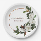 エレガントな白いマグノリアの花、ブライズシャワー ペーパープレート (正面)