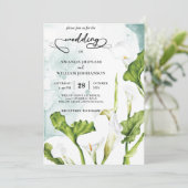 エレガントな白いユリの花の水彩画 招待状 (スタンド正面)