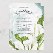 エレガントな白いユリの花の水彩画 招待状 (正面/裏面)