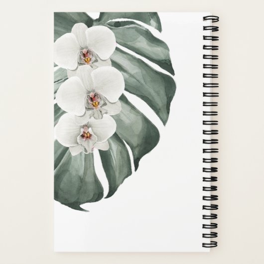 エレガントな白いラン フローラル トロピカル ウォーターカラー ノートブック (裏面)