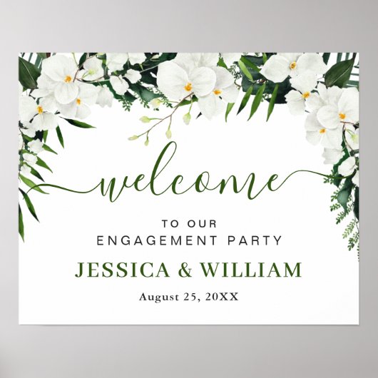 エレガントな白いラン ENGAGEMENT PARTY ウェルカムサイン ポスター (正面)