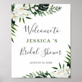 エレガントな白いラン Orchids ブライダルシャワー ウェルカムサイン ポスター (正面)