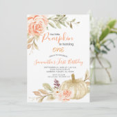 エレガントな白い桃の水彩画 秋のカボチャ 招待状 (スタンド正面)