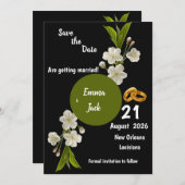 エレガントな白い桜の枝 Save the Date 花 セーブザデート (正面/裏面)