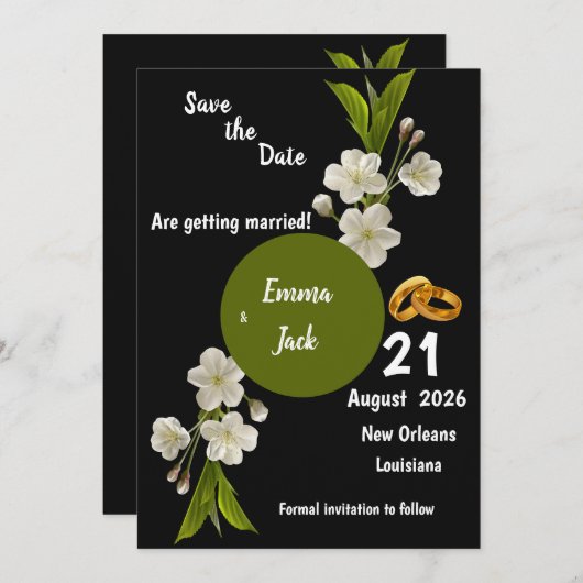 エレガントな白い桜の枝 Save the Date 花 セーブザデート (正面/裏面)