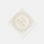 エレガントな白い花と象牙色のゴールドの縁取りの結婚式 スタンダードカクテルナプキン (角)